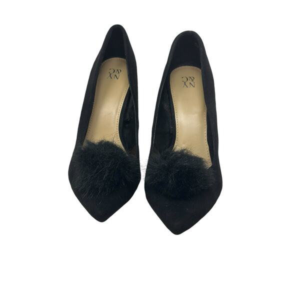 New York & Co black faux suede pompom pump heels shoes size 10 - Picture 15 of 16